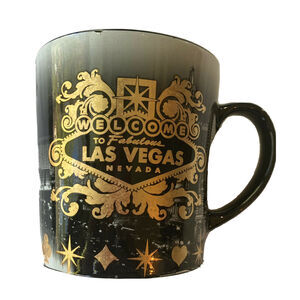 "Las Vegas" Coffee Mug The Strip Black Gold Souvenir Tea Travel Tourist Vacation